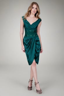 Beaded Waist Satin Dress in Seagrass