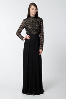 High Neck Long Sleeve Gown in Black / Nude