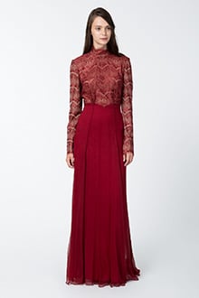 High Neck Long Sleeve Gown in Burgundy