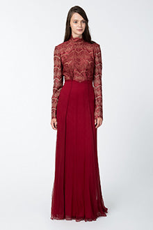 High Neck Long Sleeve Gown in Burgundy