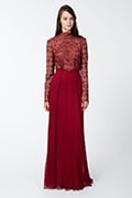High Neck Long Sleeve Gown in Burgundy