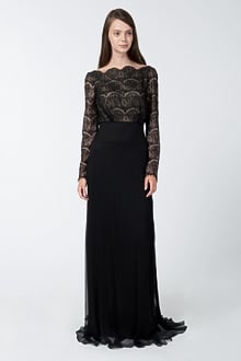 High Neck Long Sleeve Gown in Black / Nude