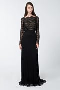 High Neck Long Sleeve Gown in Black / Nude