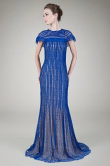 Pleated Chantilly Lace Gown in Marina