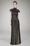 Pleated Chantilly Lace Gown in Black / Nude