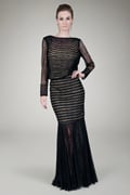 Pleated Chantilly Lace Blouson Gown in Black / Nude