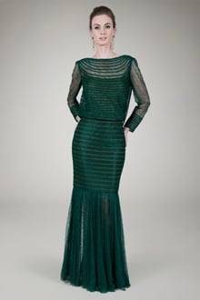 Pleated Chantilly Lace Blouson Gown in Seagrass