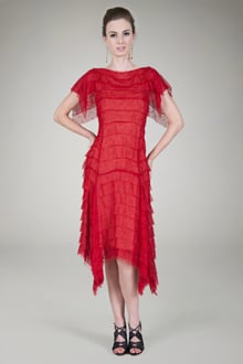 Hand Cut Tiered Chantilly Lace Cocktail Dress in Flame
