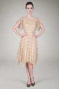 Hand Cut Tiered Chantilly Lace Cocktail Dress in Ginseng