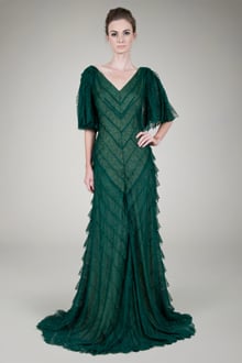 Hand Cut Chantilly Lace Bias Tiered Gown in Seagrass
