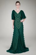 Hand Cut Chantilly Lace Bias Tiered Gown in Seagrass