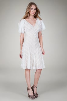 Hand Cut Chantilly Lace Bias Tiered Dress in Ivory