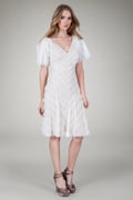 Hand Cut Chantilly Lace Bias Tiered Dress in Ivory