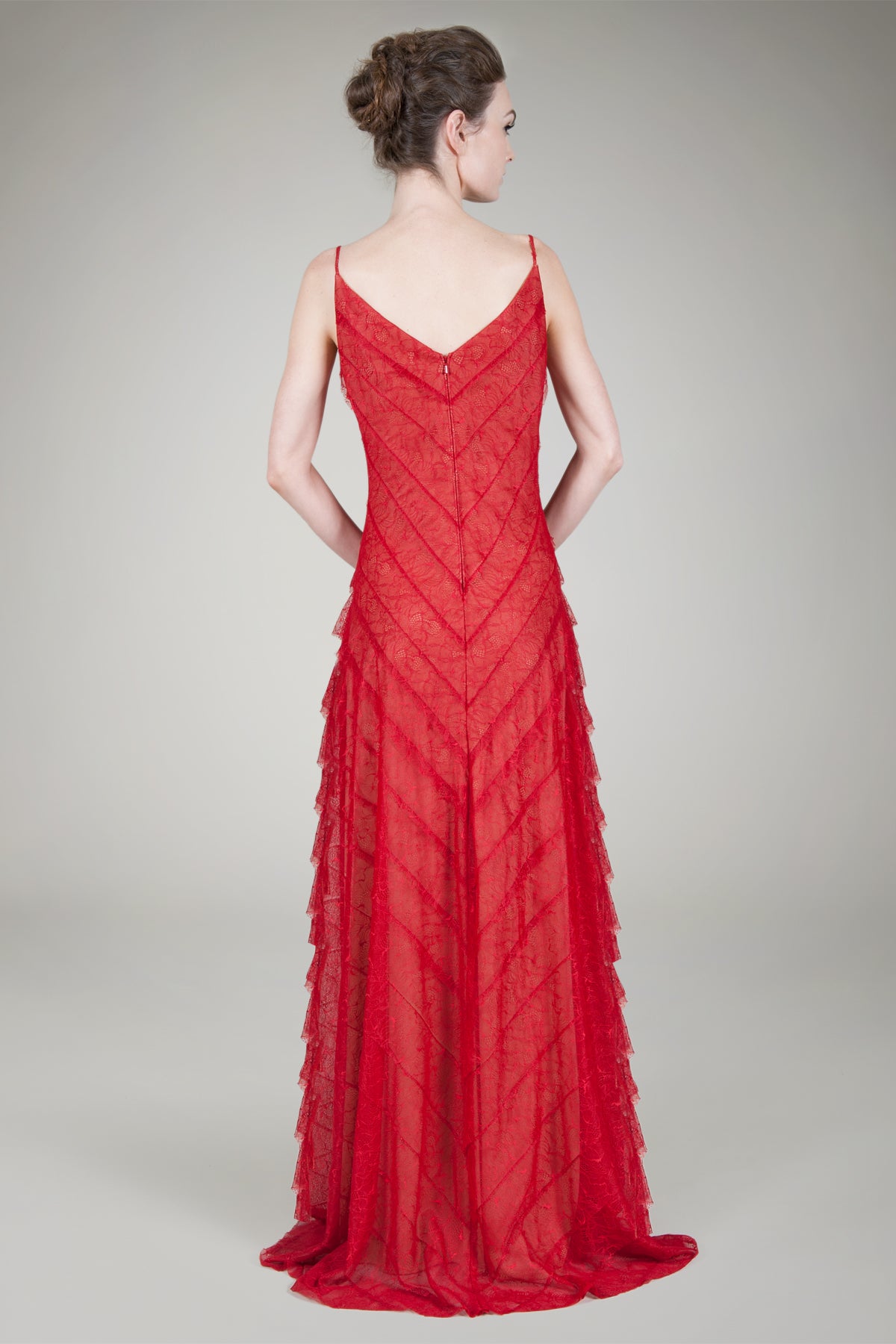 Hand Cut Chantilly Lace A-Line Gown in Flame