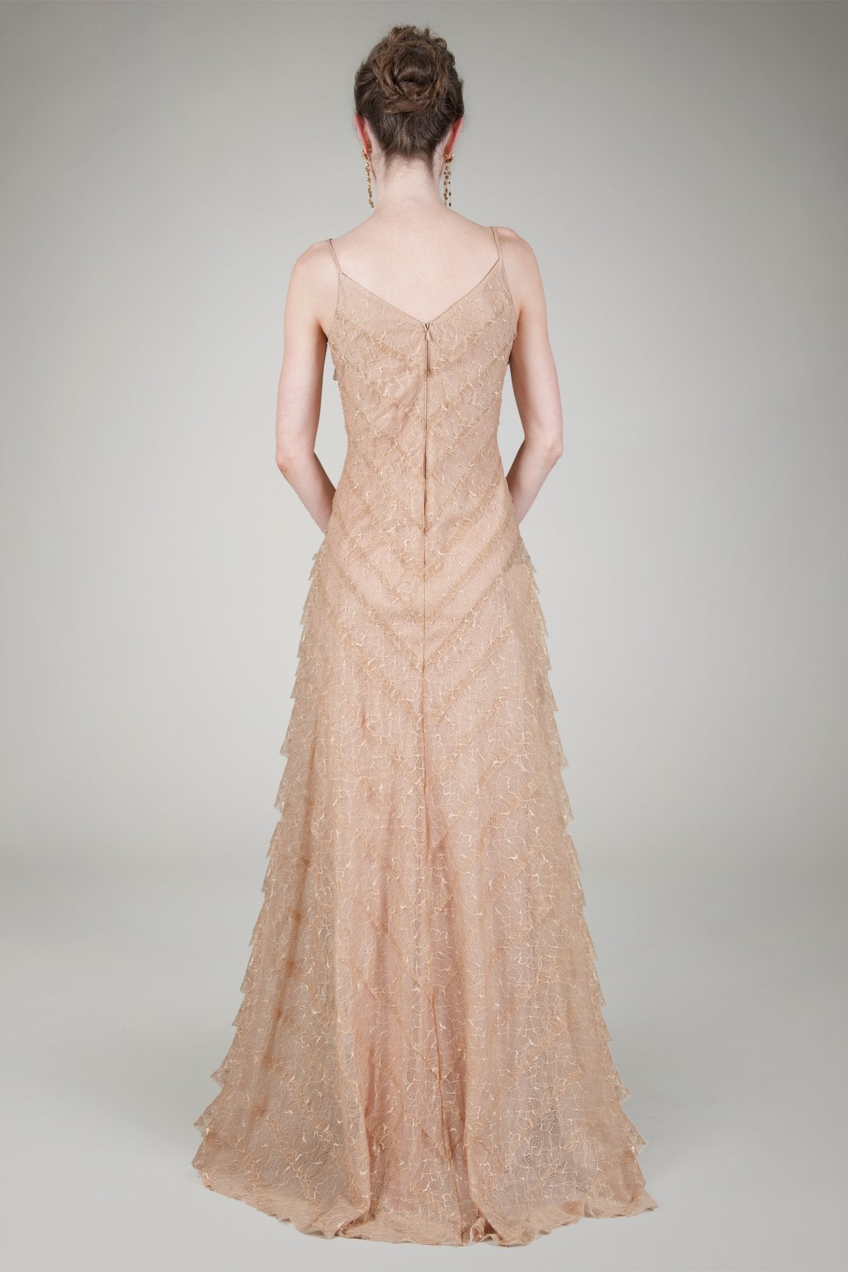 Hand Cut Chantilly Lace A-Line Gown in Ginseng