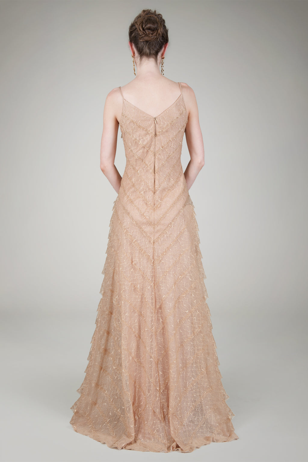 Hand Cut Chantilly Lace A-Line Gown in Ginseng