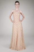 Hand Cut Chantilly Lace A-Line Gown in Ginseng