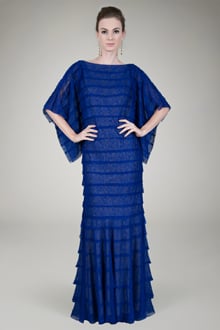 Hand Cut Tiered Chantilly Lace Gown in Marina