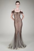 Paillette Embroidered Scallop Gown in Brown / Nude