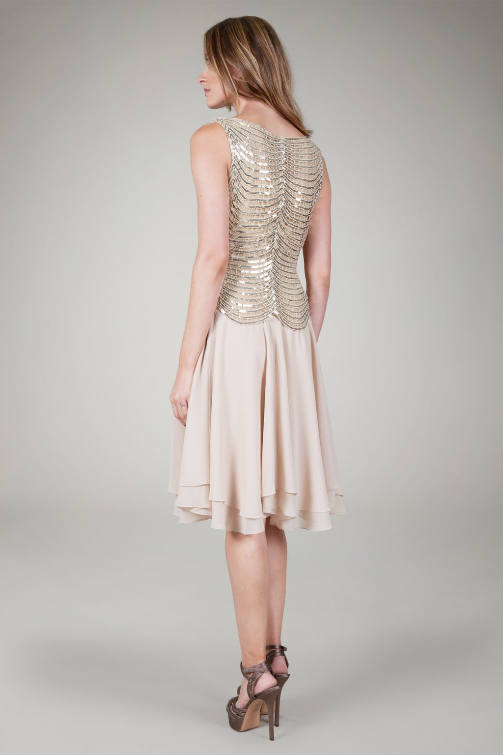 Sequin Crochet Cocktail Dress in Gold