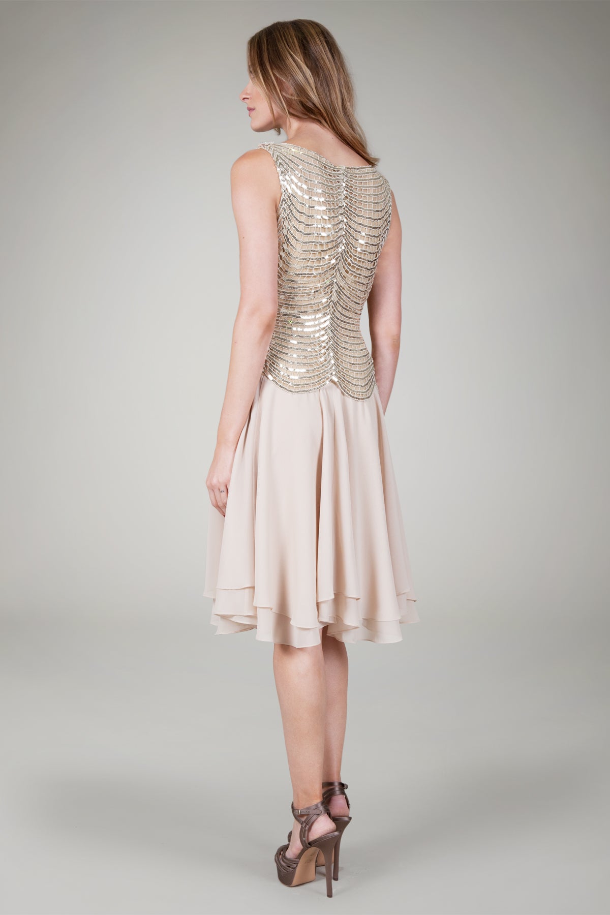 Sequin Crochet Cocktail Dress in Gold