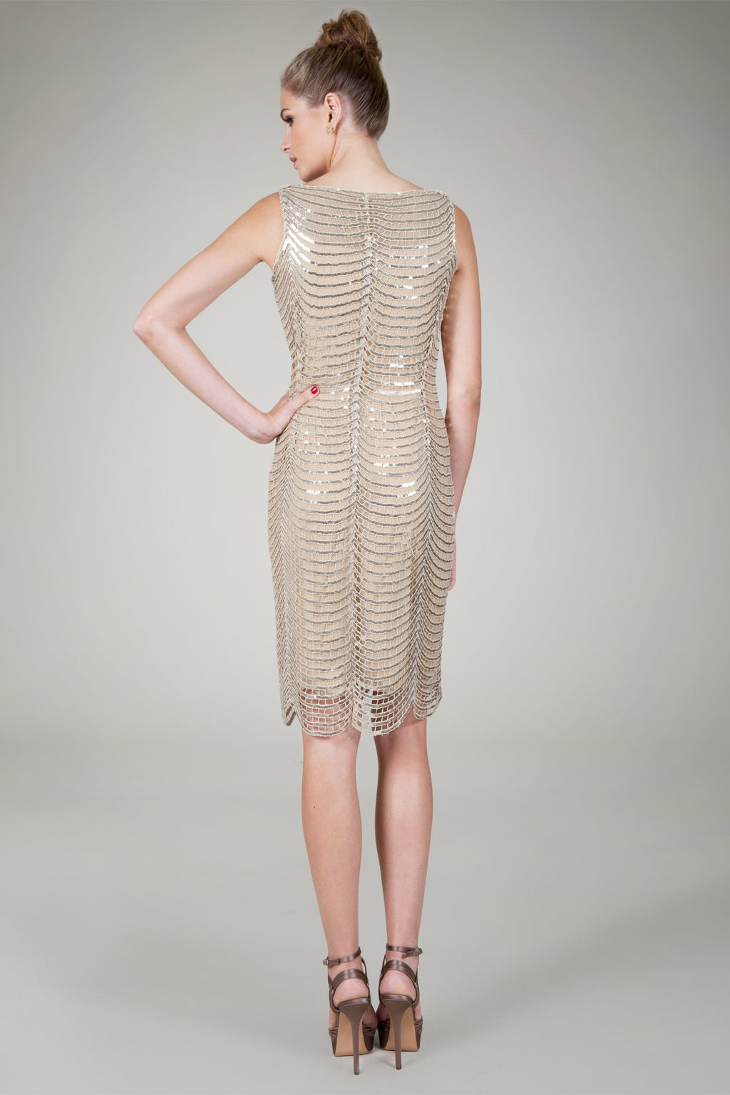 Sequin Crochet Cocktail Dress in Gold