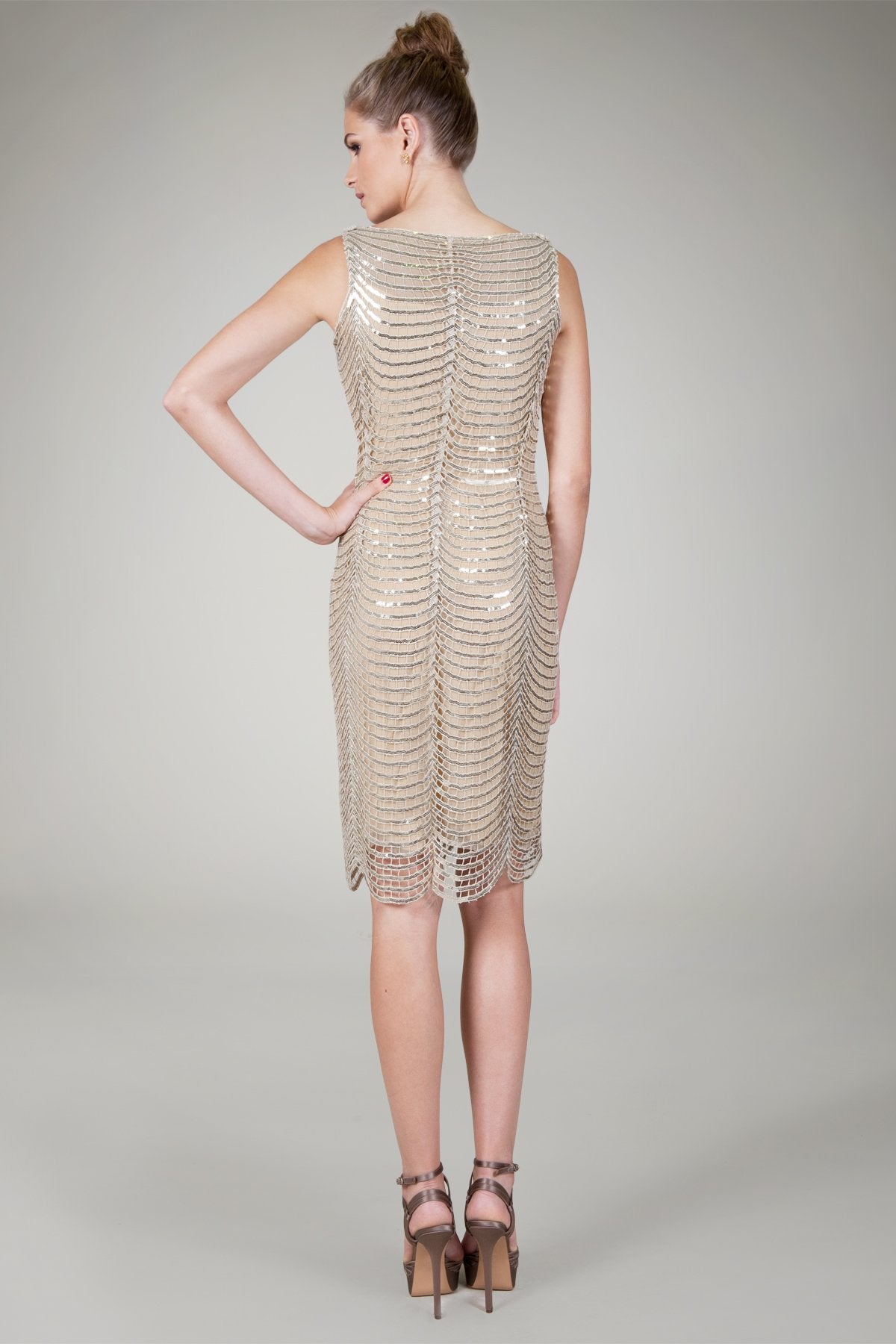 Sequin Crochet Cocktail Dress in Gold