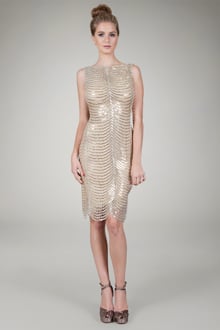 Sequin Crochet Cocktail Dress in Gold