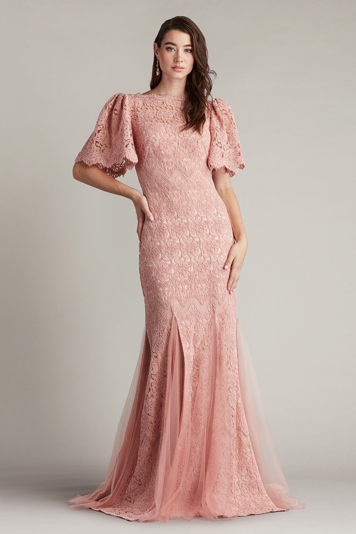 Kelan Embroidered Flutter Sleeve Gown