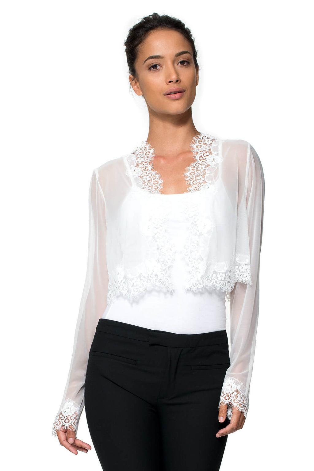 Tadashi Shoji - Lace Trimmed Mesh Bolero