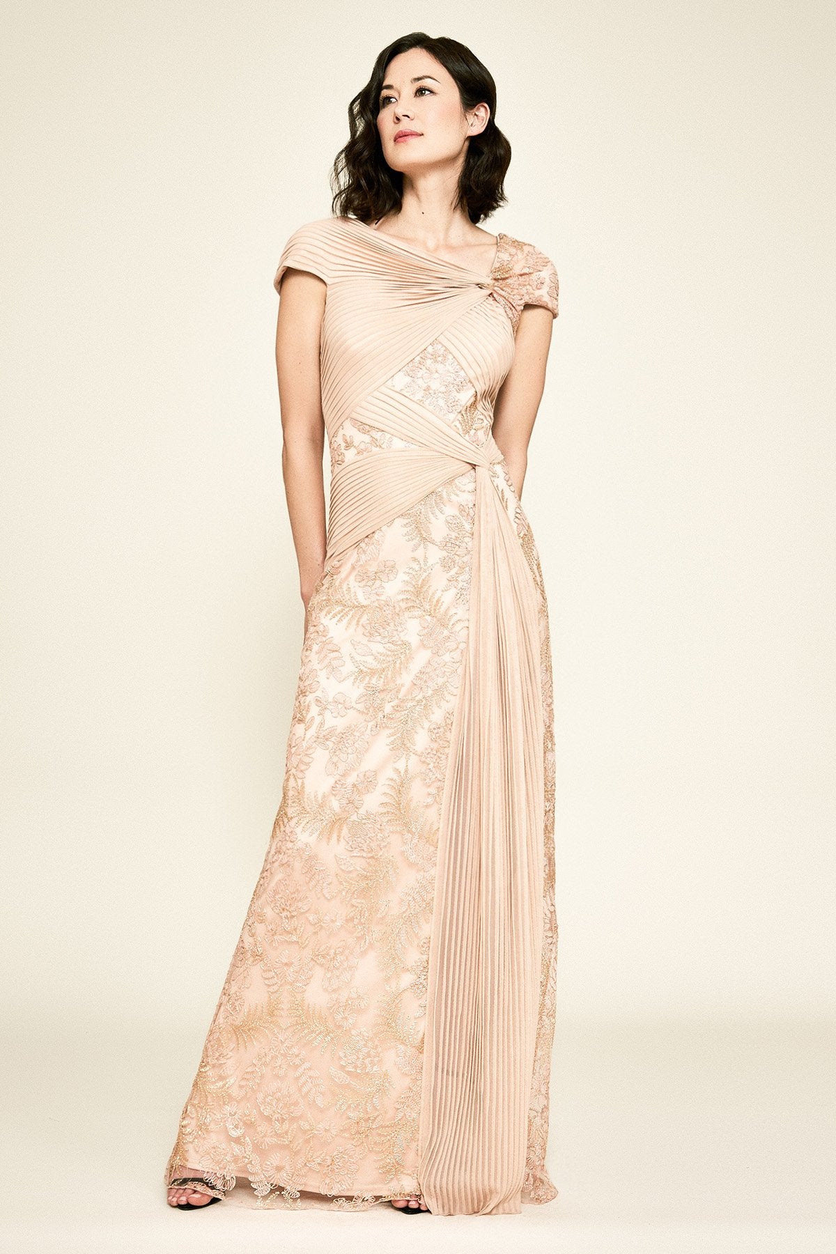 Tadashi Shoji - Borman Draped Mesh & Lace Gown