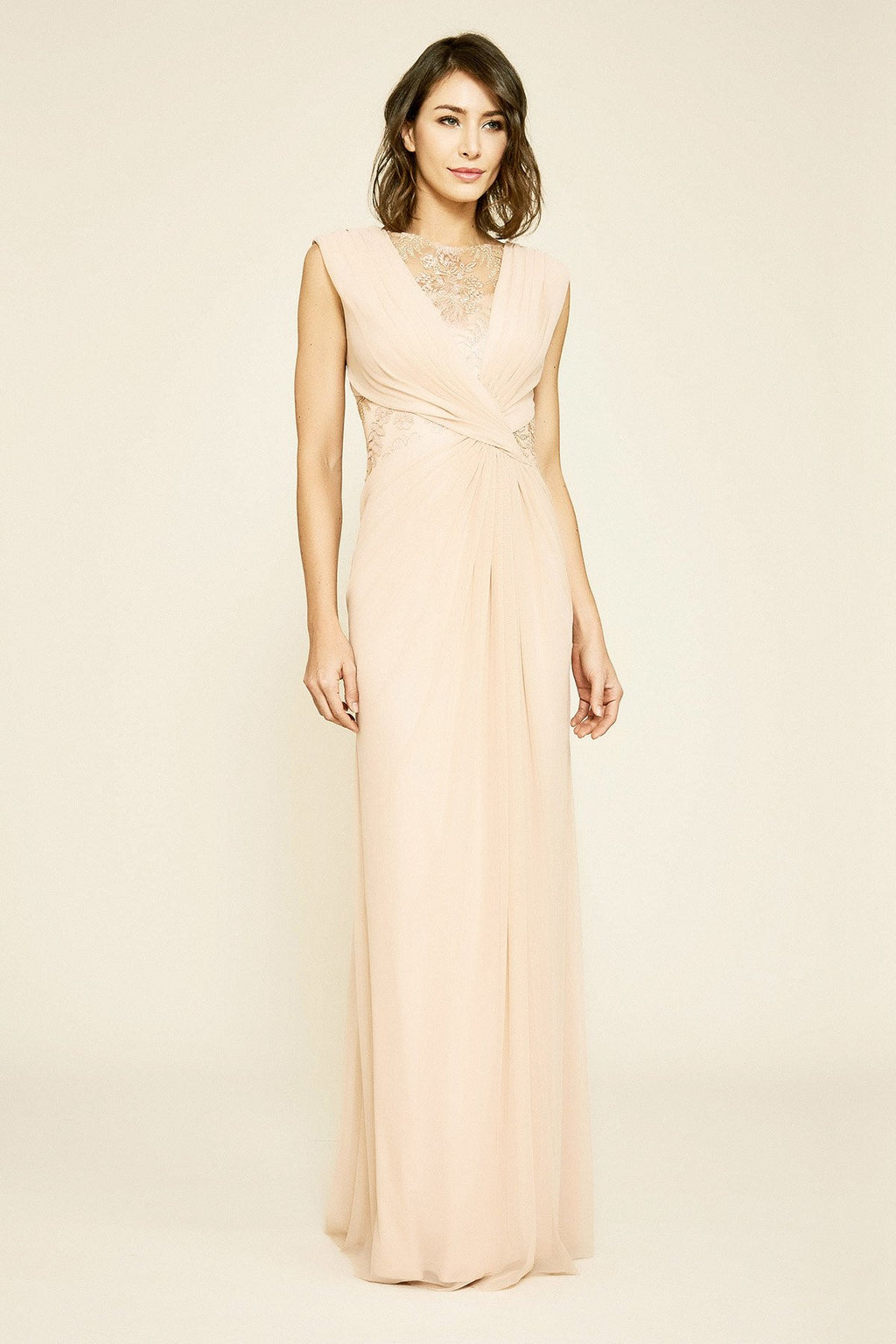 Tadashi Shoji - Sharman Draped Mesh & Lace Gown