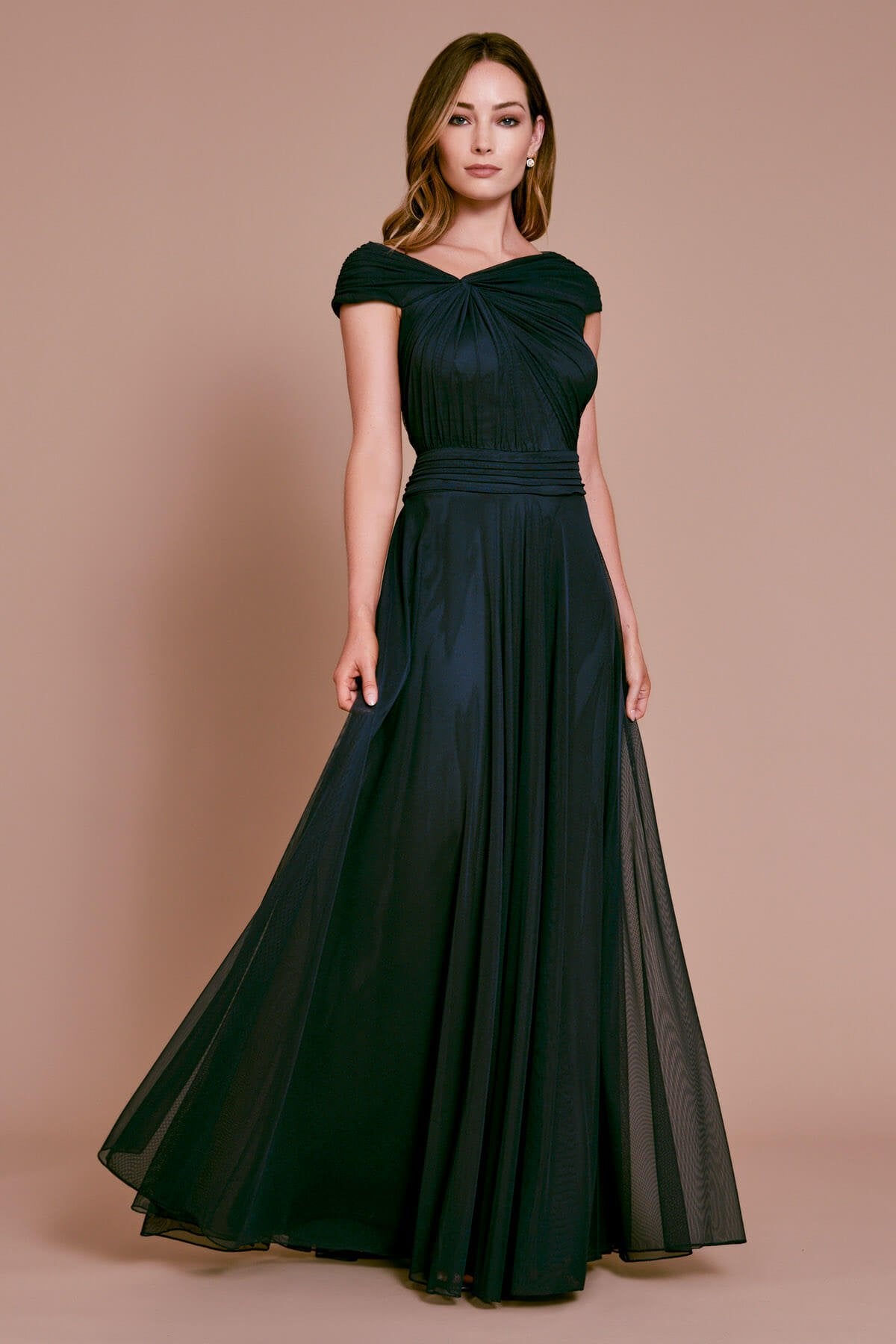 Cenker Off-The-Shoulder Mesh Gown