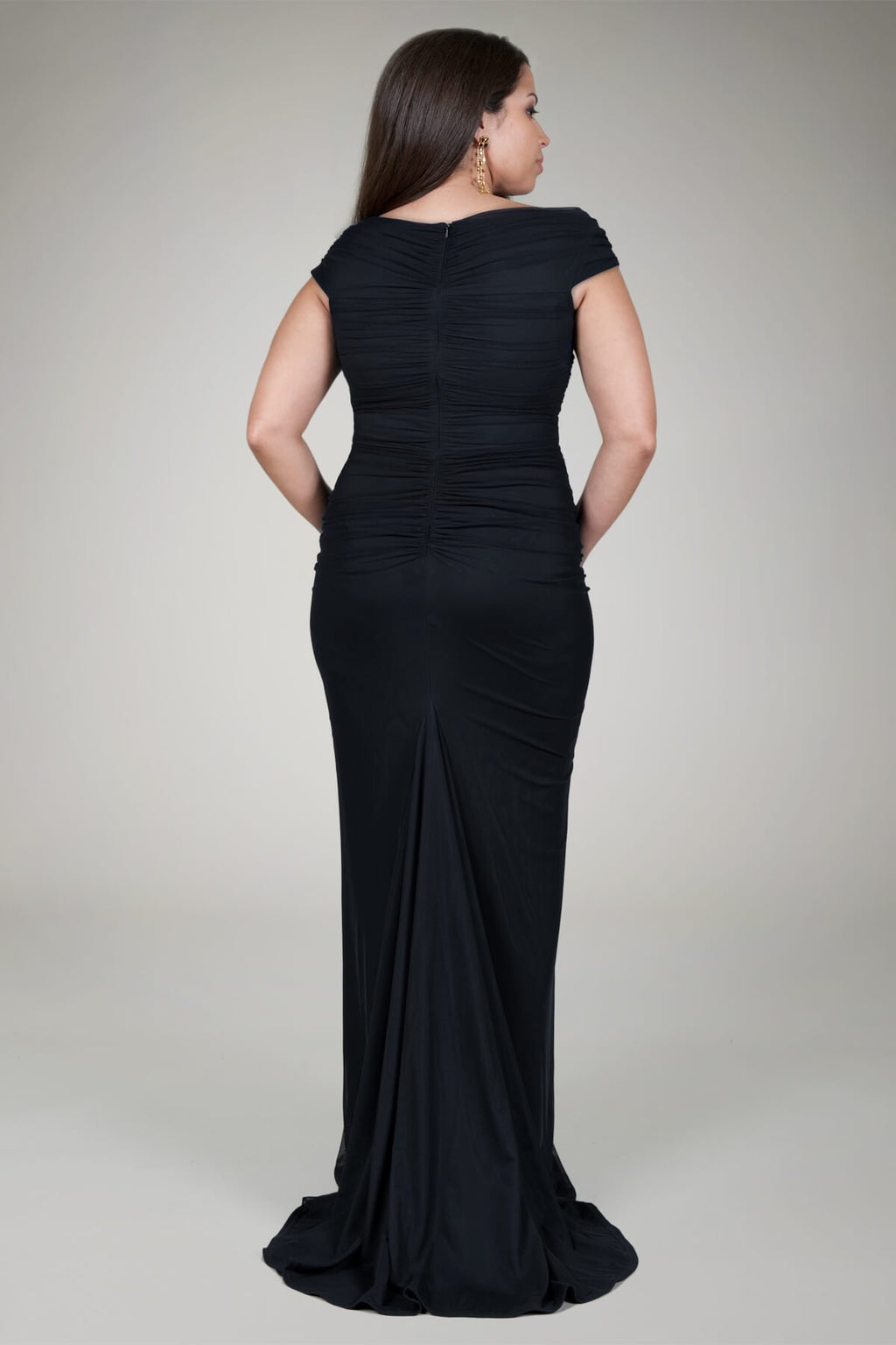 Draped Mesh Gown in Black
