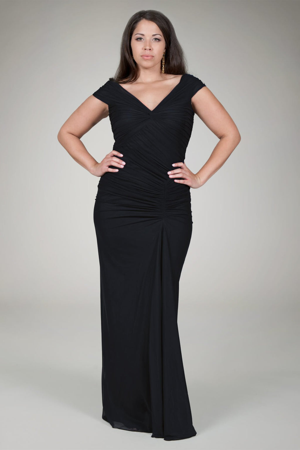 Draped Mesh Gown in Black