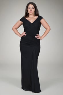 Draped Mesh Gown in Black