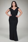 Draped Mesh Gown in Black