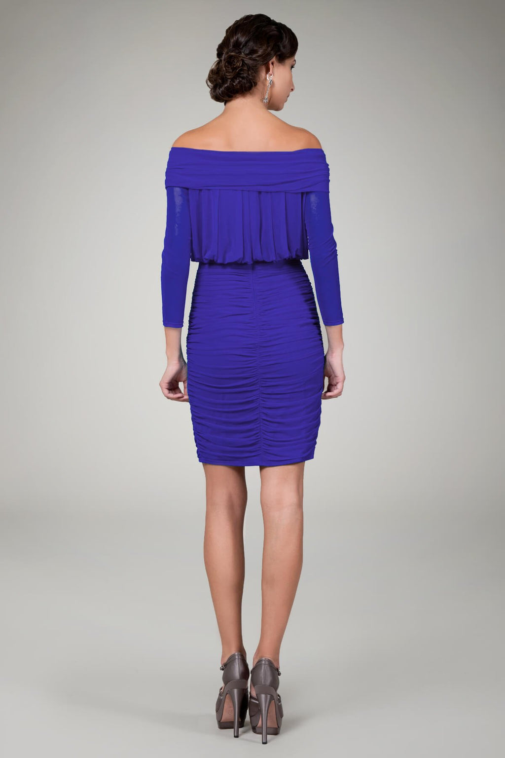 3/4 Sleeve Off Shoulder Cocktail Dress in Blue Iris