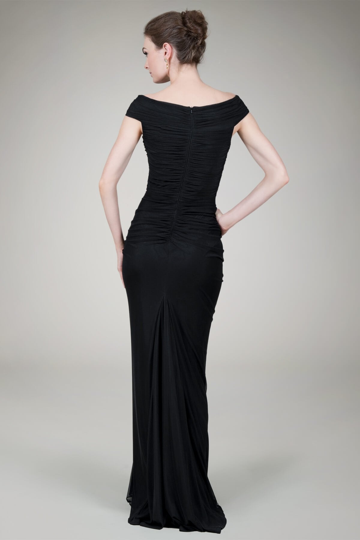 Asymmetric Ruched Gown in Black