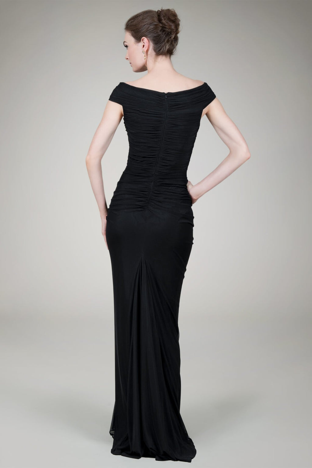 Asymmetric Ruched Gown in Black