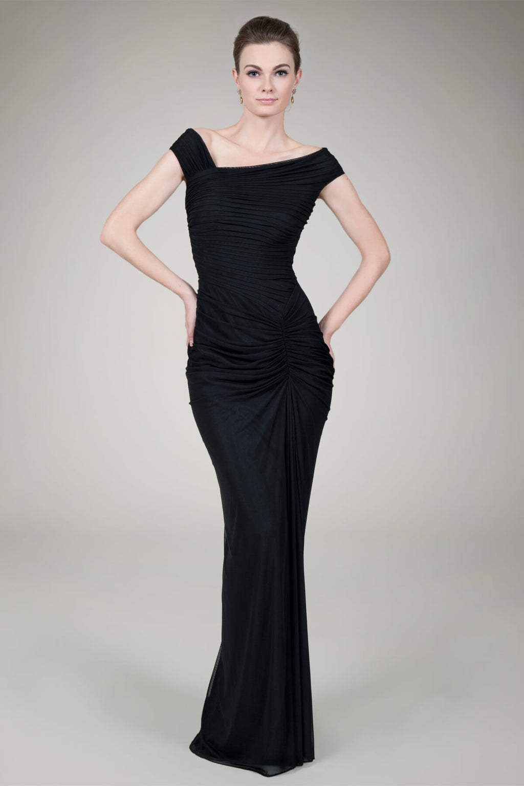 Asymmetric Ruched Gown in Black