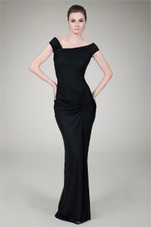 Asymmetric Ruched Gown in Black