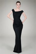 Asymmetric Ruched Gown in Black