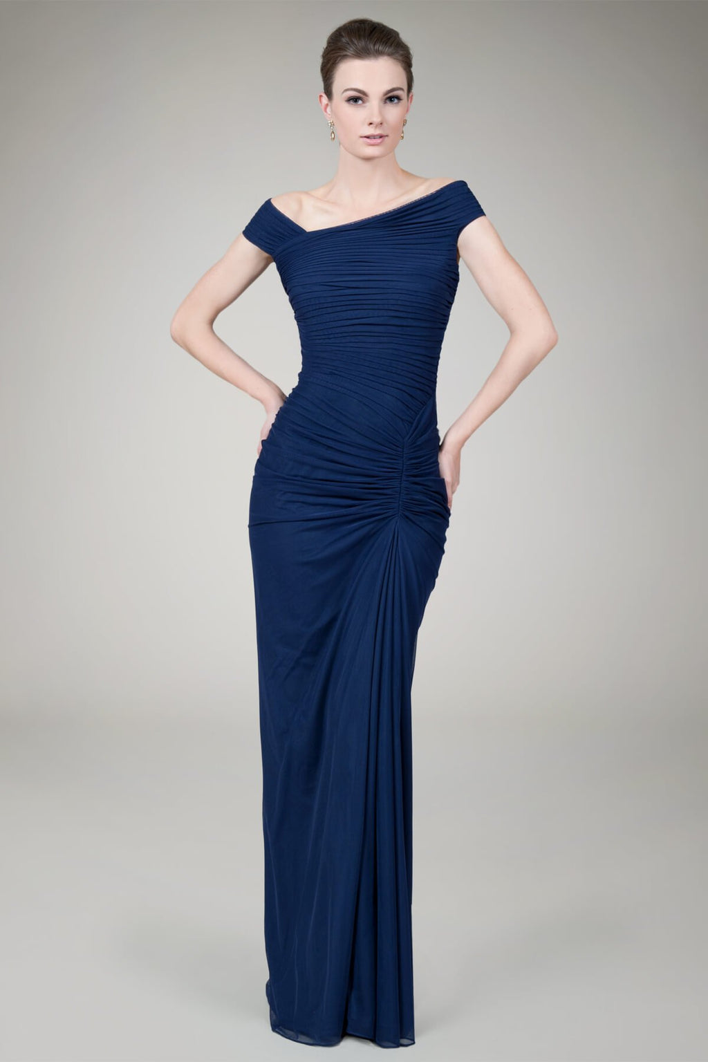 Asymmetric Ruched Gown in Indigo