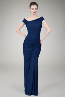 Asymmetric Ruched Gown in Indigo