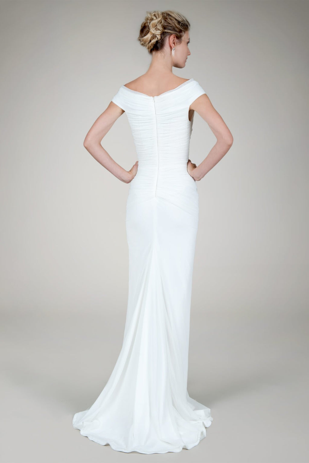Ruched Mesh Gown in Ivory