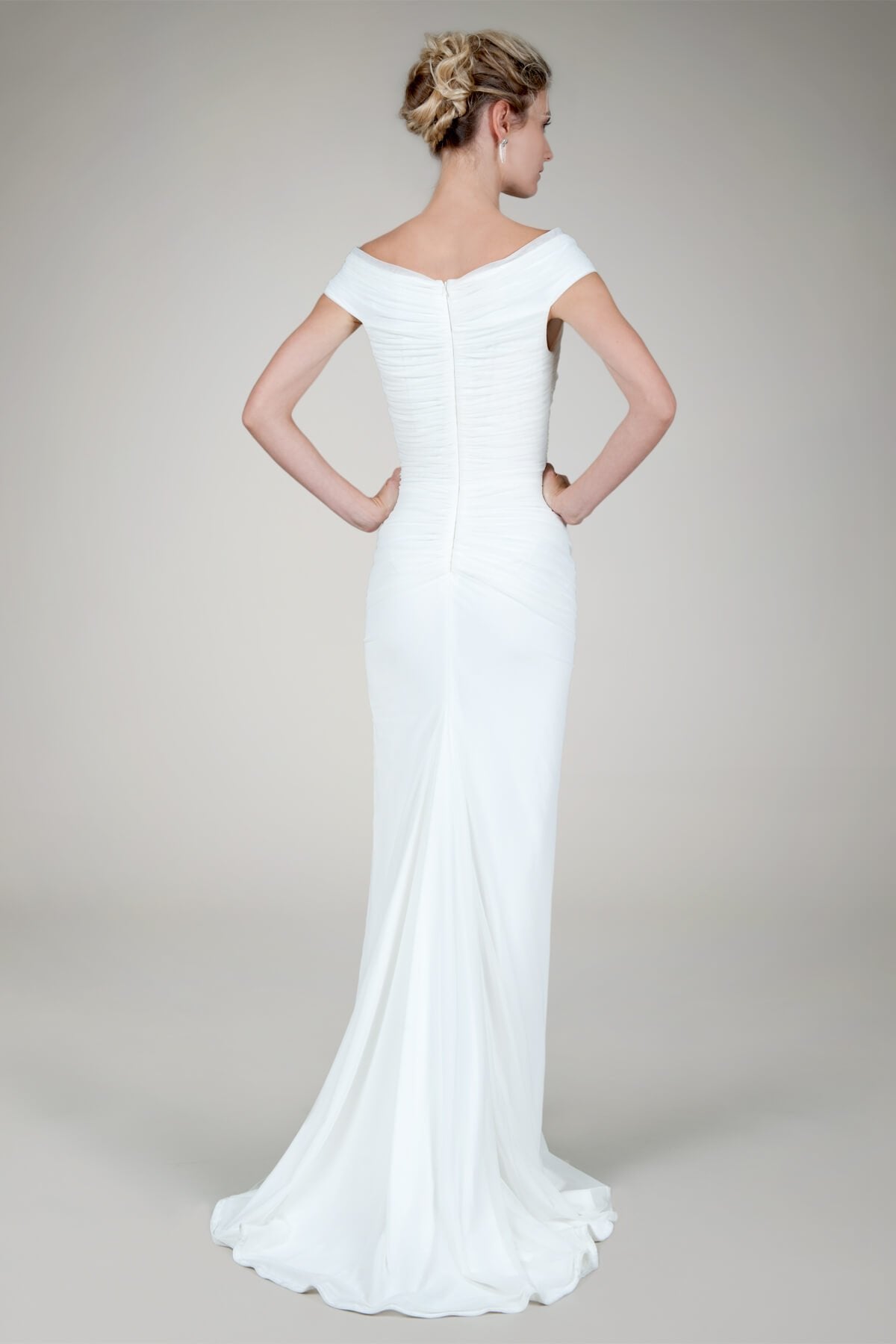 Ruched Mesh Gown in Ivory