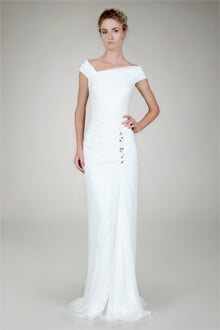 Ruched Mesh Gown in Ivory