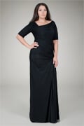 Asymmetric Ruched Sleeve Gown in Black