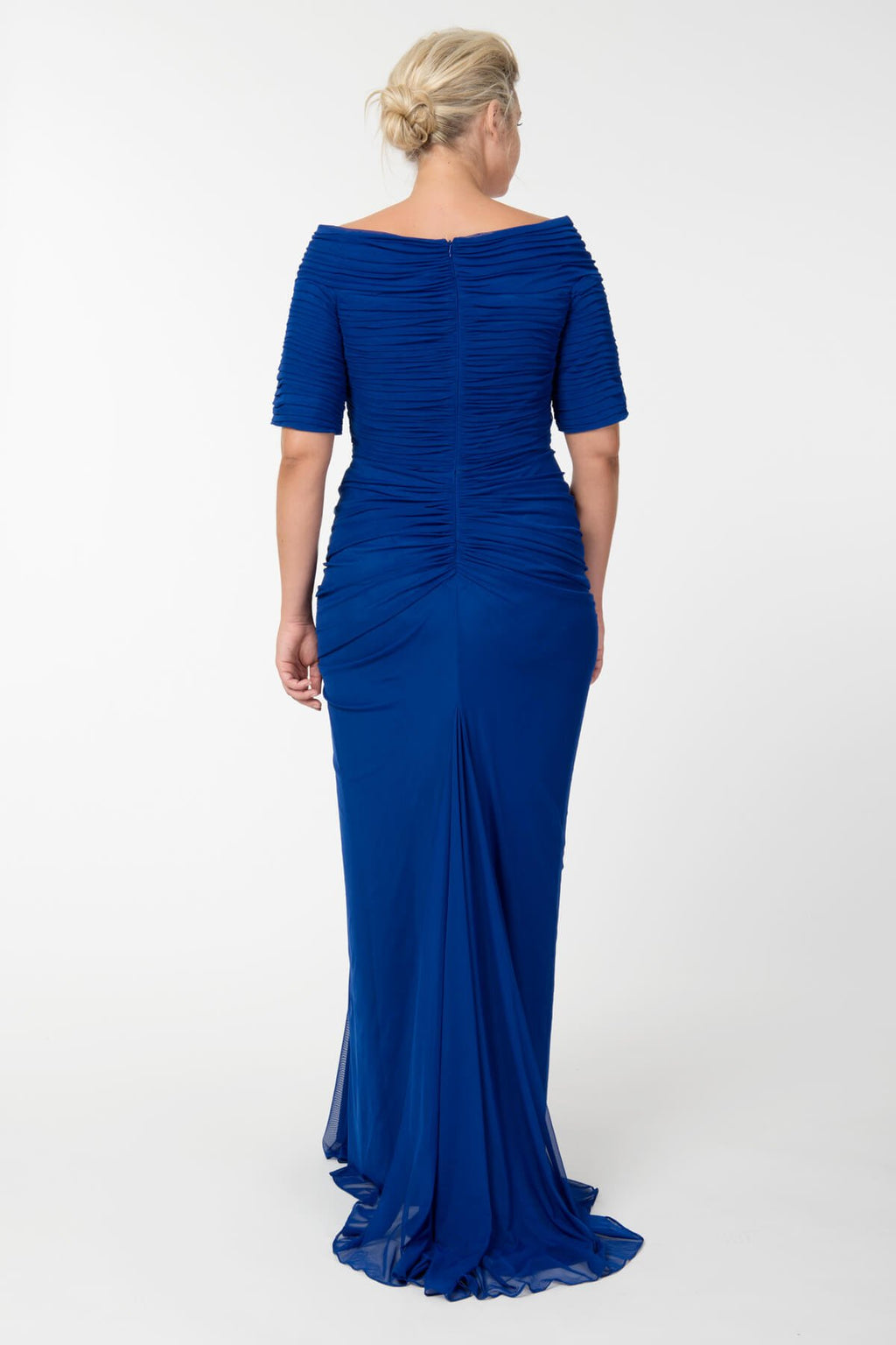 Asymmetric Ruched Sleeve Gown in Marina